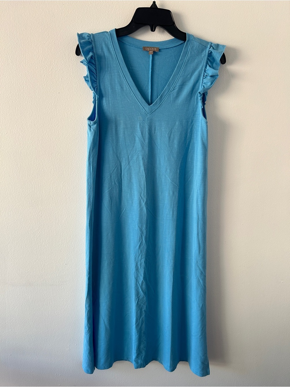 Lilla P Blue Ruffle V-Neck Midi Dress | Coastal Casual | Size S